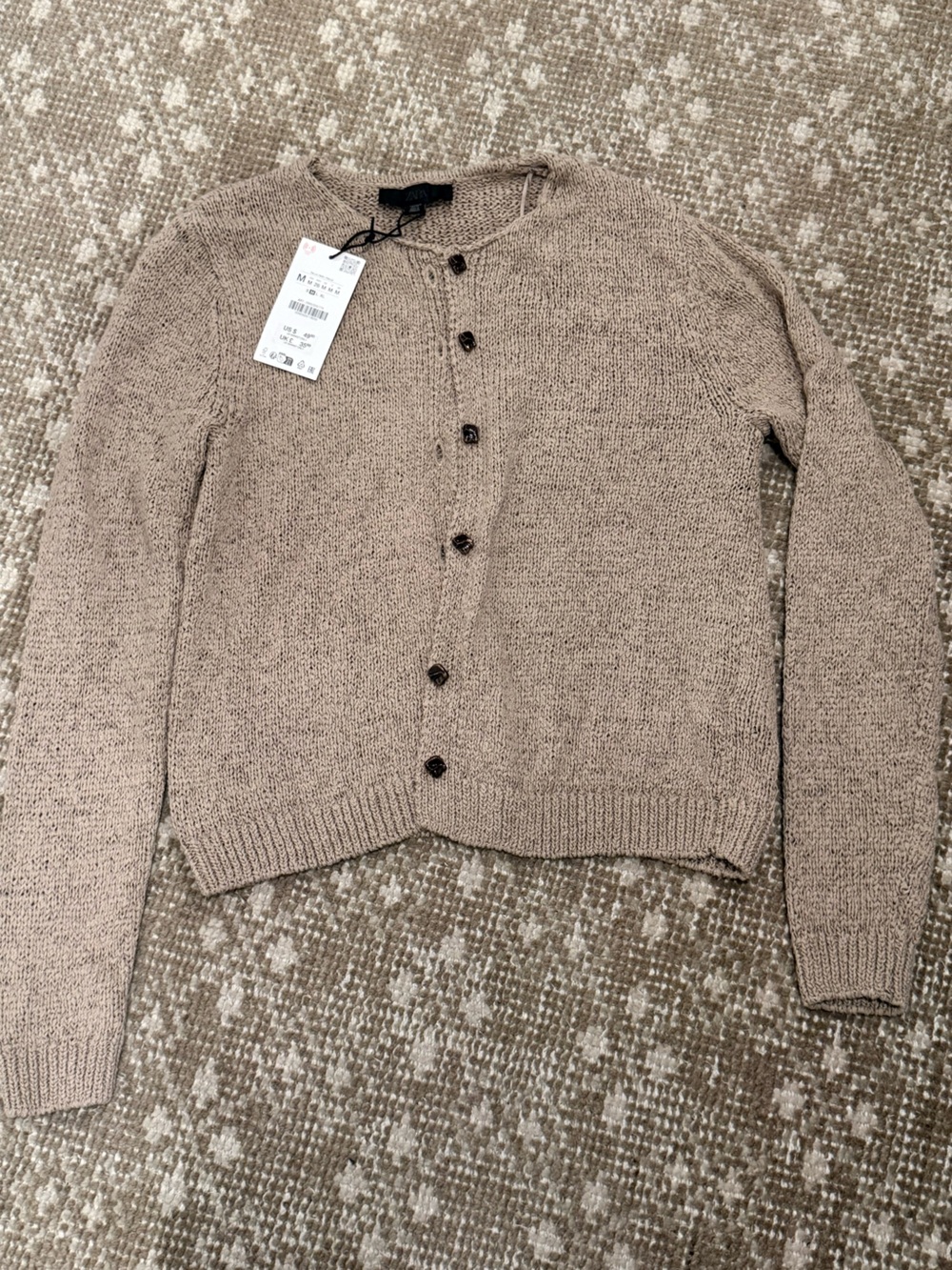 Zara Beige Knit Button-Front Cardigan
